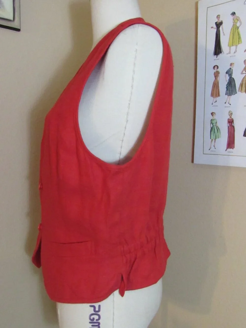Vintage Ann Taylor Red Linen Front Lined Vest Size Large